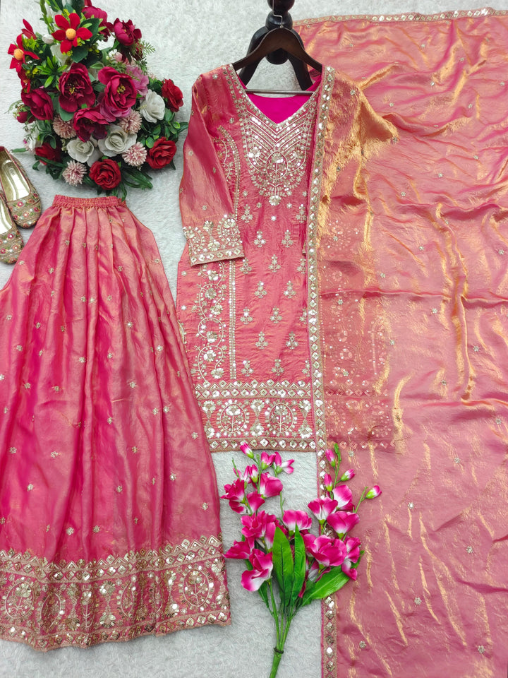 Pink Mirror Majesty Designer Sharara Set