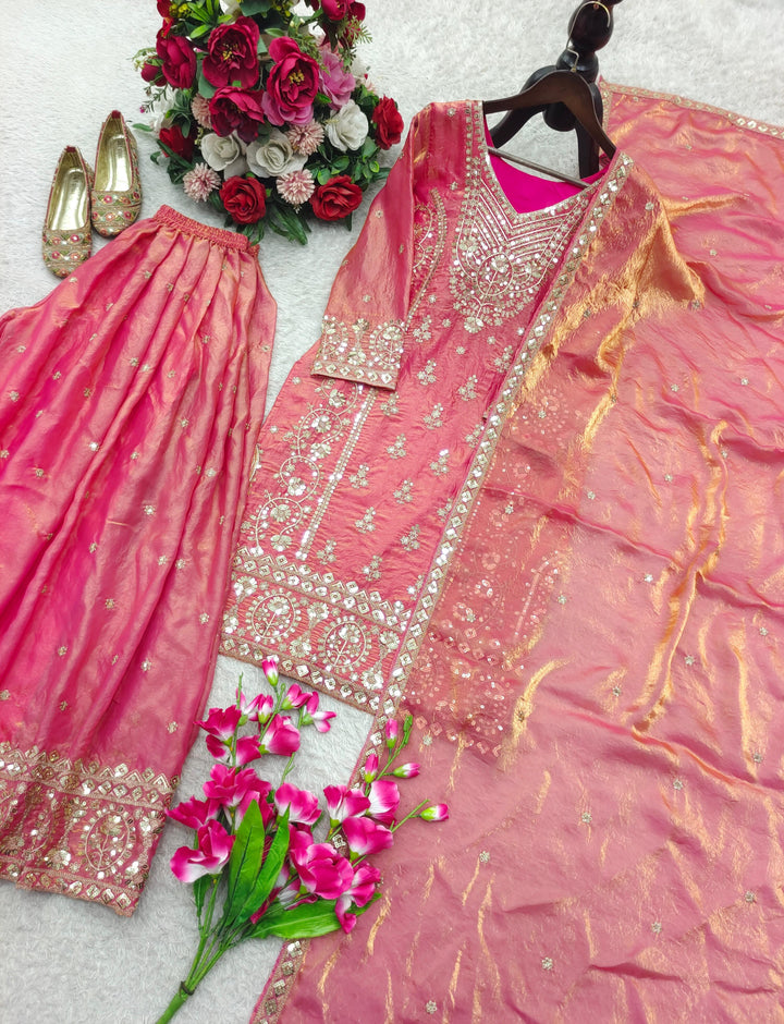 Pink Mirror Majesty Designer Sharara Set