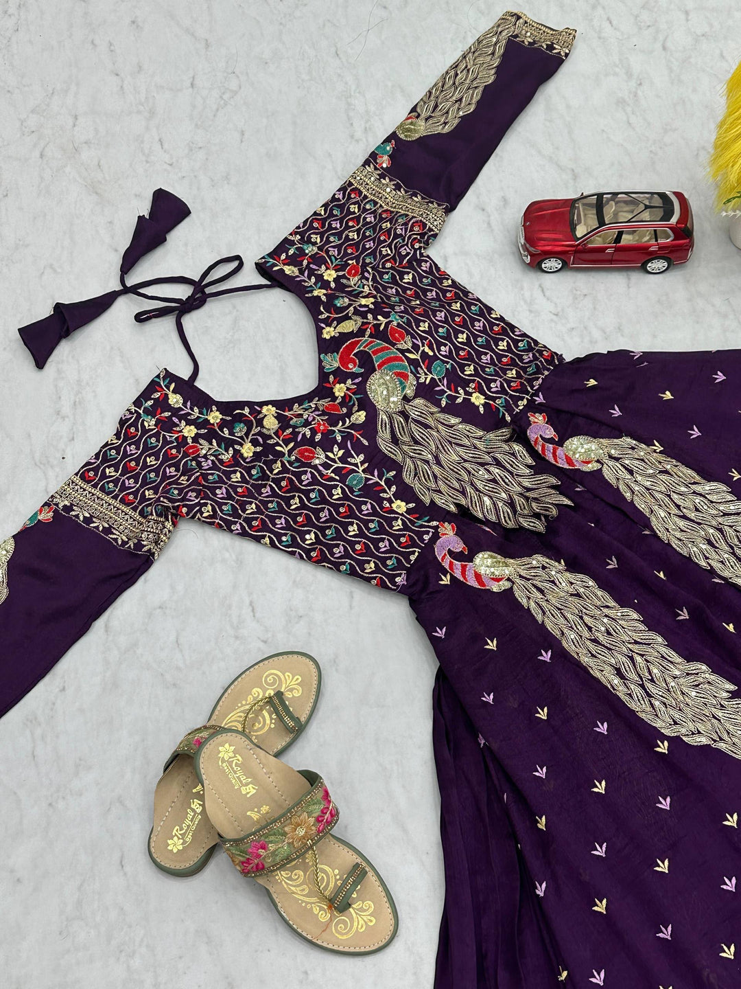 Purple Peacock Dream Vichitra Silk Lehenga
