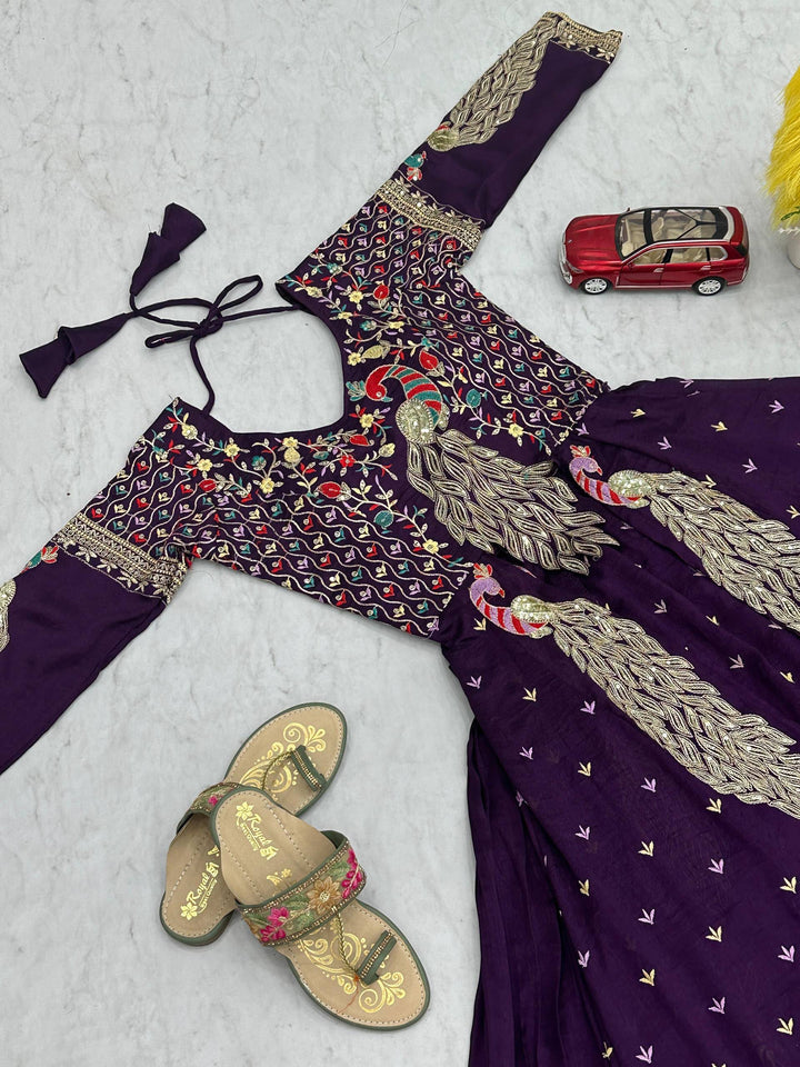 Purple Peacock Dream Vichitra Silk Lehenga