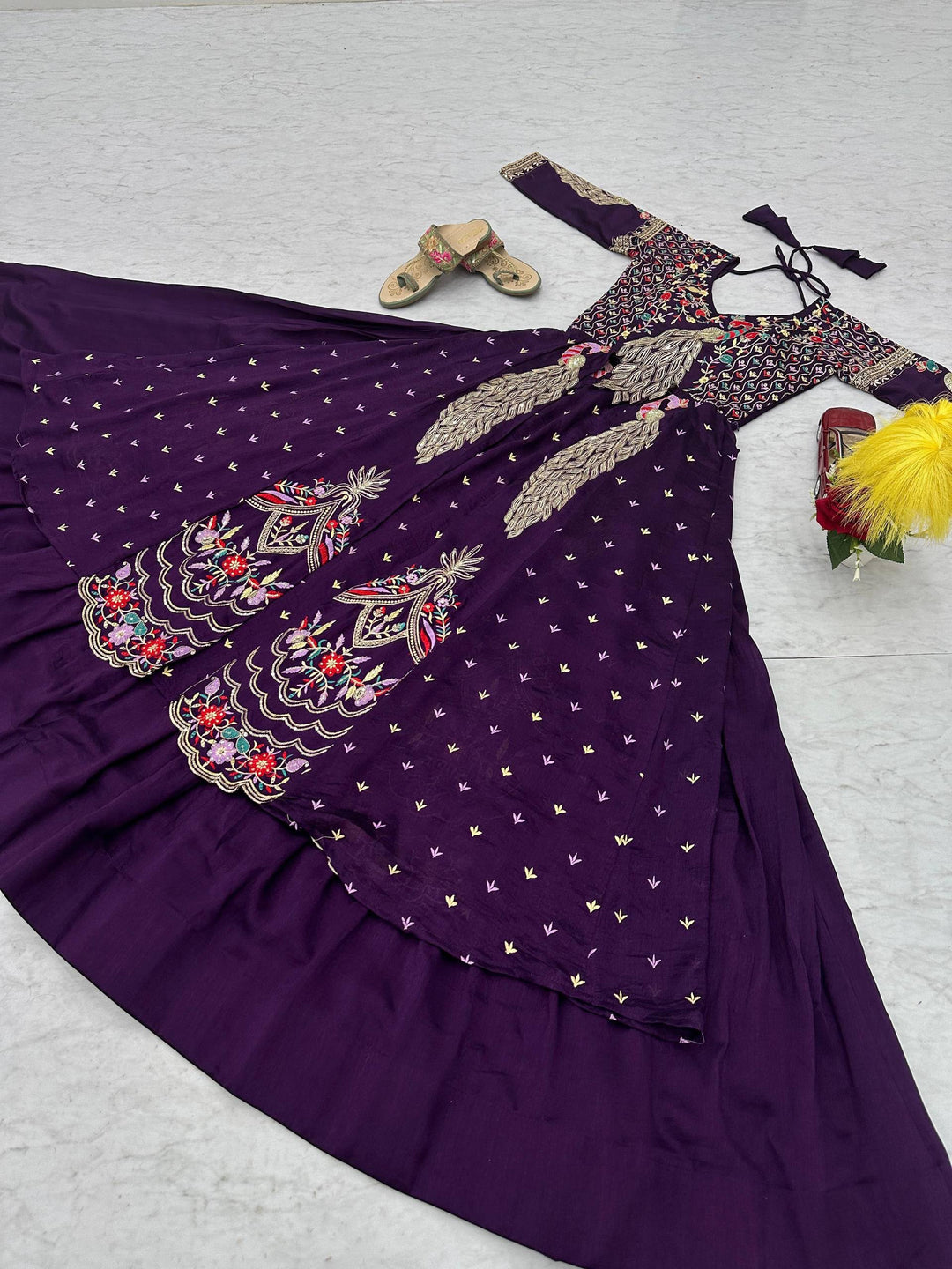 Purple Peacock Dream Vichitra Silk Lehenga