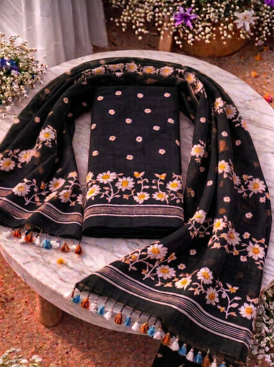 Krishnakoli Cotton Silk Unstitched Dress Material (Kurti Piece and Dupatta)