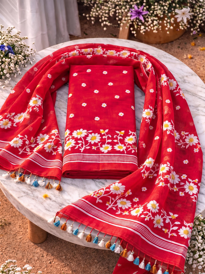 Krishnakoli Cotton Silk Unstitched Dress Material (Kurti Piece and Dupatta)