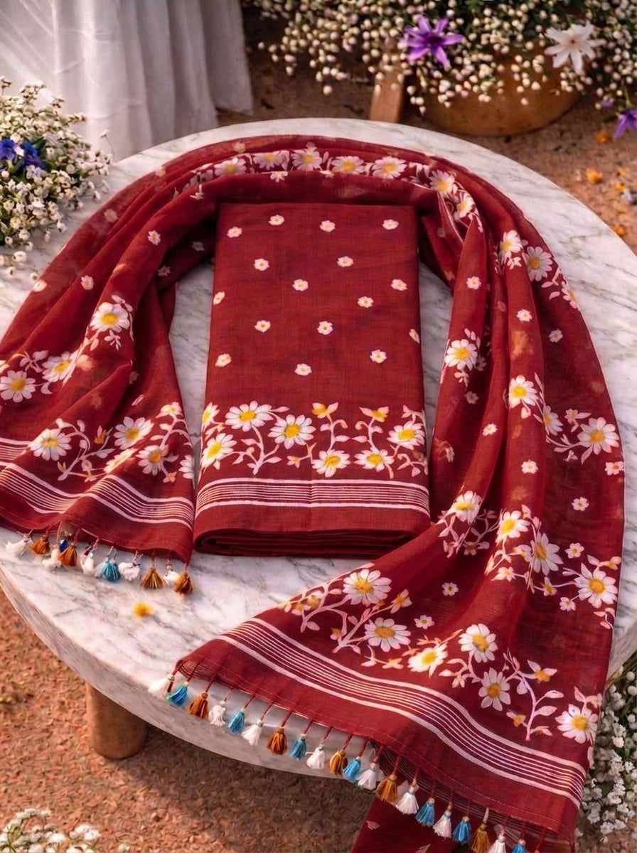 Krishnakoli Cotton Silk Unstitched Dress Material (Kurti Piece and Dupatta)