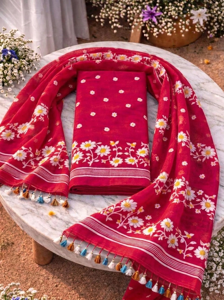 Krishnakoli Cotton Silk Unstitched Dress Material (Kurti Piece and Dupatta)