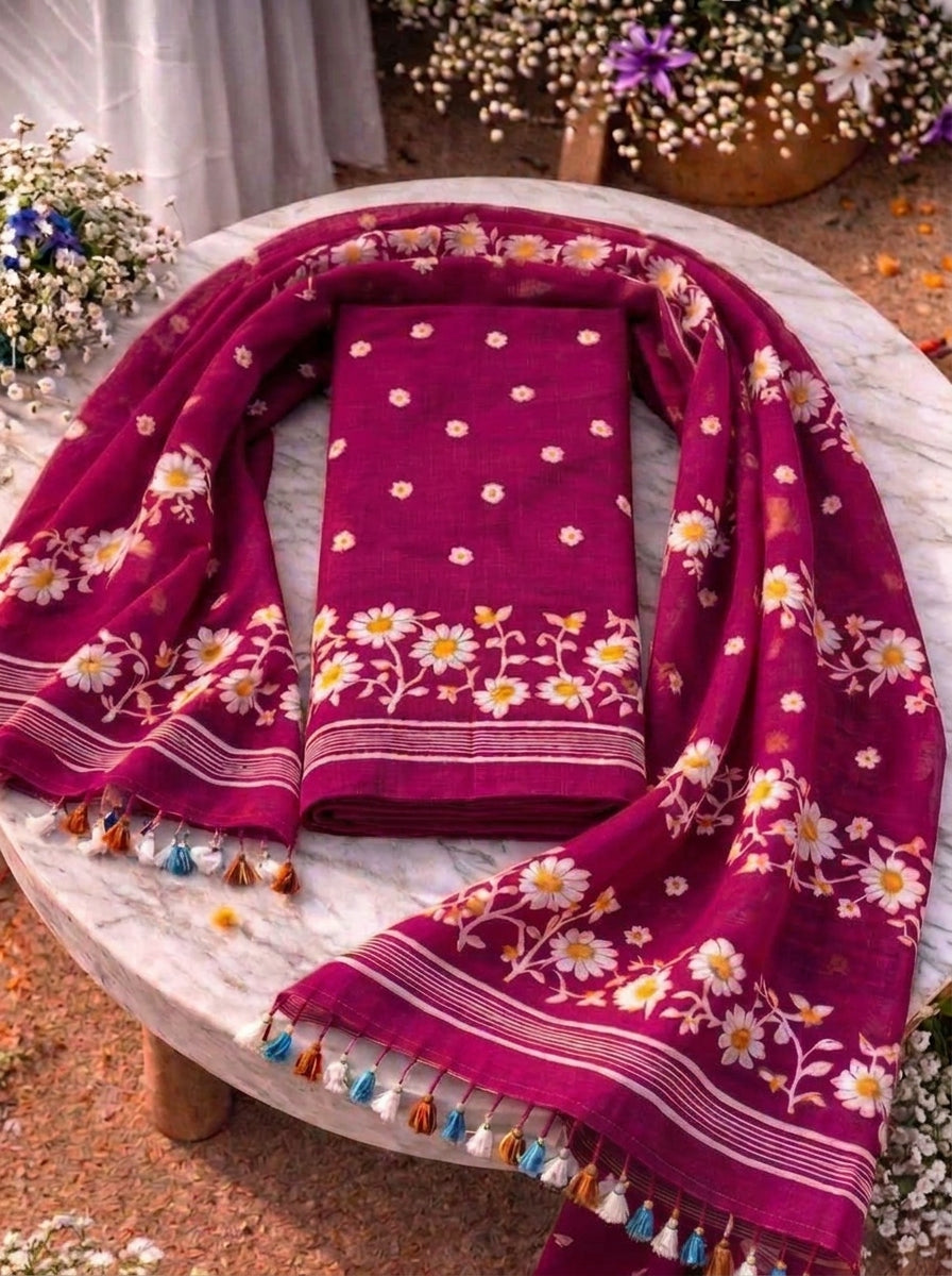 Krishnakoli Cotton Silk Unstitched Dress Material (Kurti Piece and Dupatta)