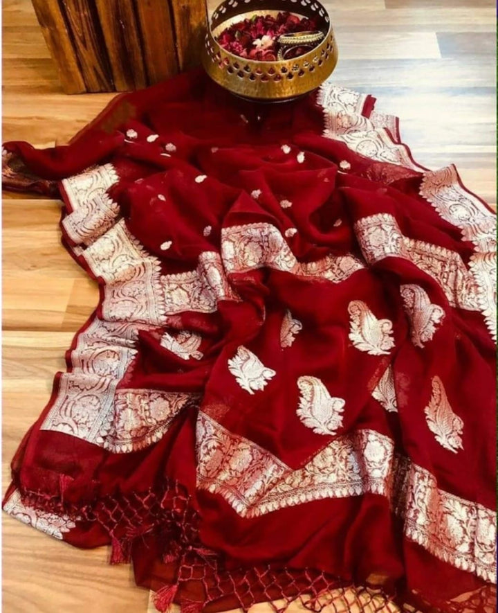 The Silver Heirloom – Khaddi Chiffon Banarasi Saree