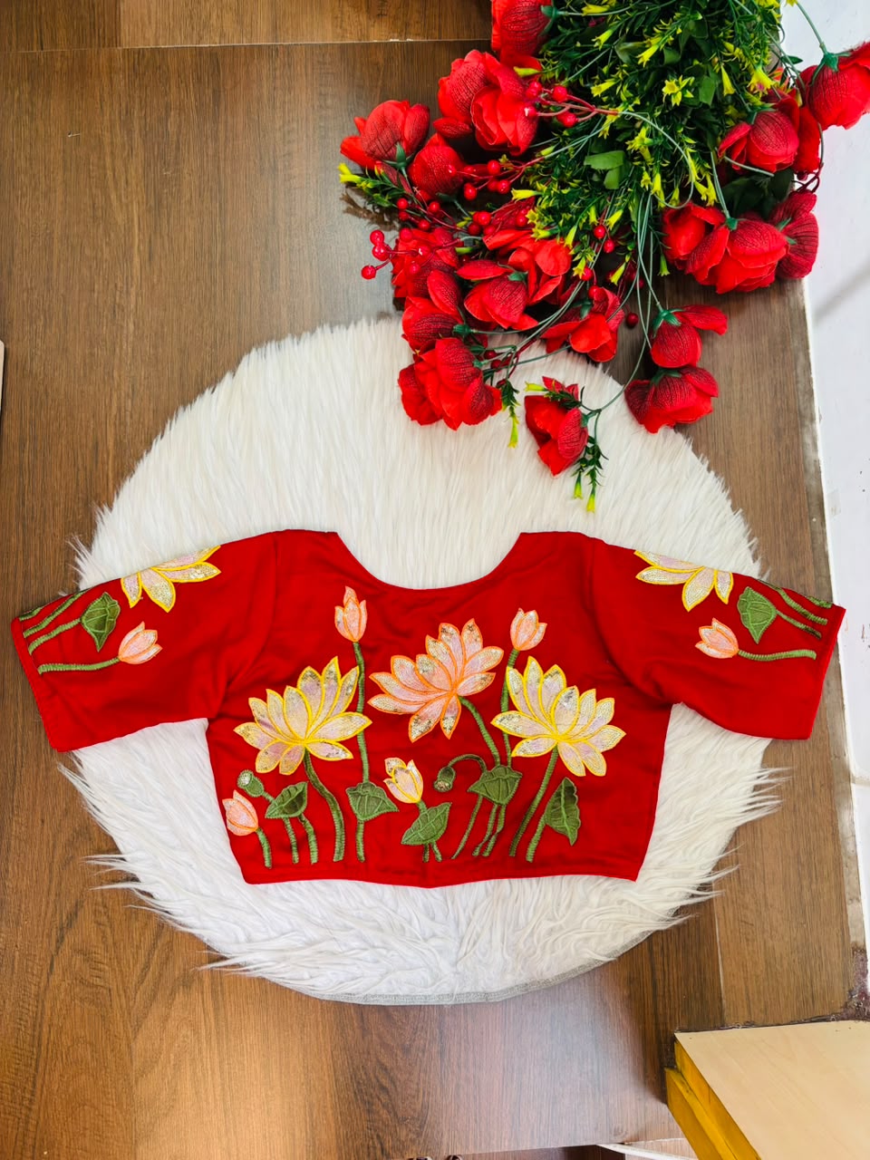 Reflection of Lotus Vichitra Silk Blouse