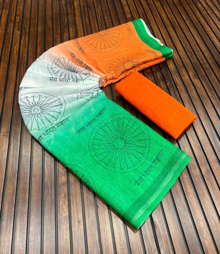 Tiranga Grace Semi Linen Saree (Independence Day Special)