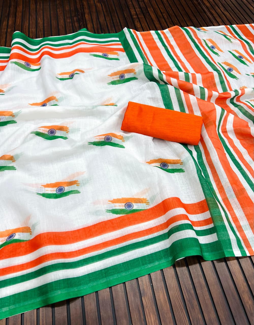 Tiranga Grace Semi Linen Saree (Independence Day Special)