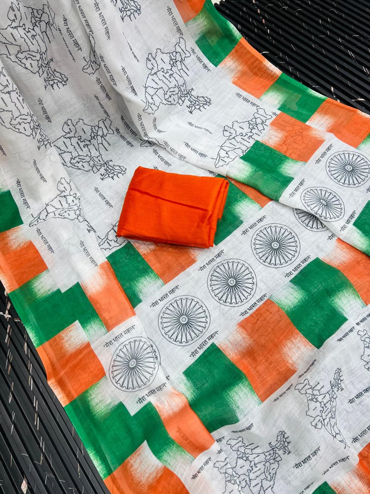 Tiranga Grace Semi Linen Saree (Independence Day Special)