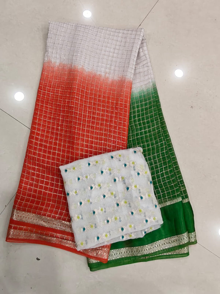 The Freedom Weave – Independence Day Special Viscose Zari Check Saree