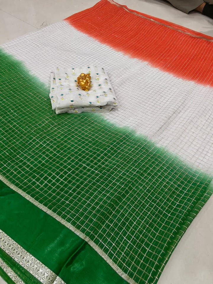 The Freedom Weave – Independence Day Special Viscose Zari Check Saree