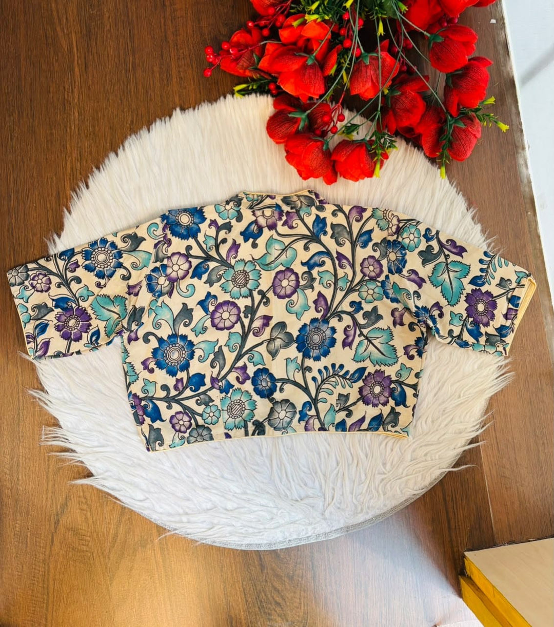 Retro Sketch Kalamkari Designer Blouse