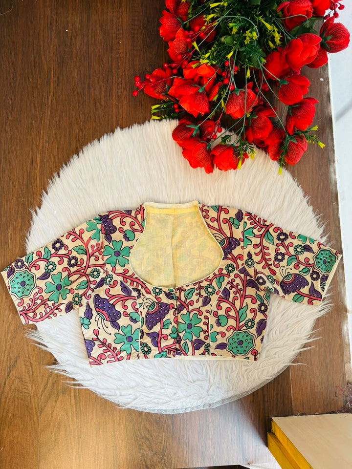 Retro Sketch Kalamkari Designer Blouse
