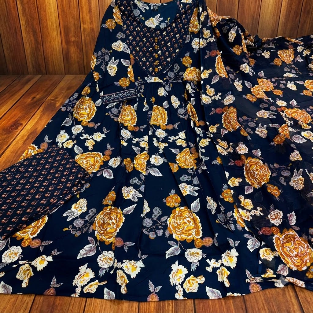 Midnight Shimmer Cotton Kurti Set