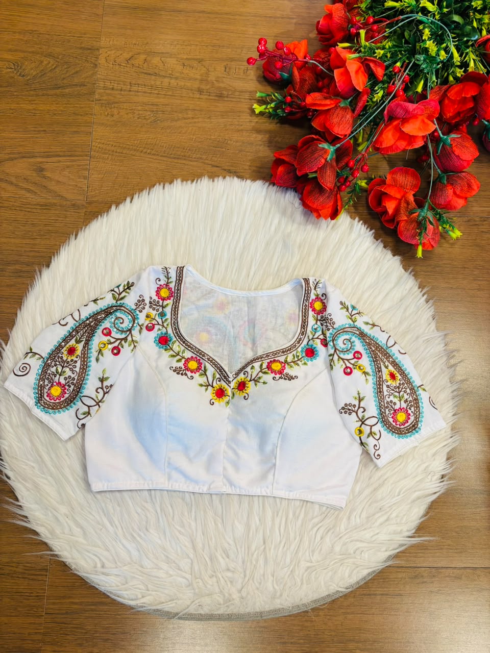 Festive Paisley Vichitra Silk Blouse