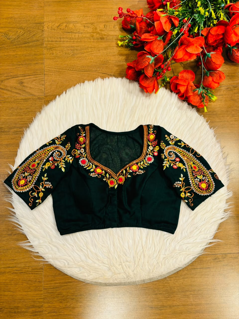 Festive Paisley Vichitra Silk Blouse