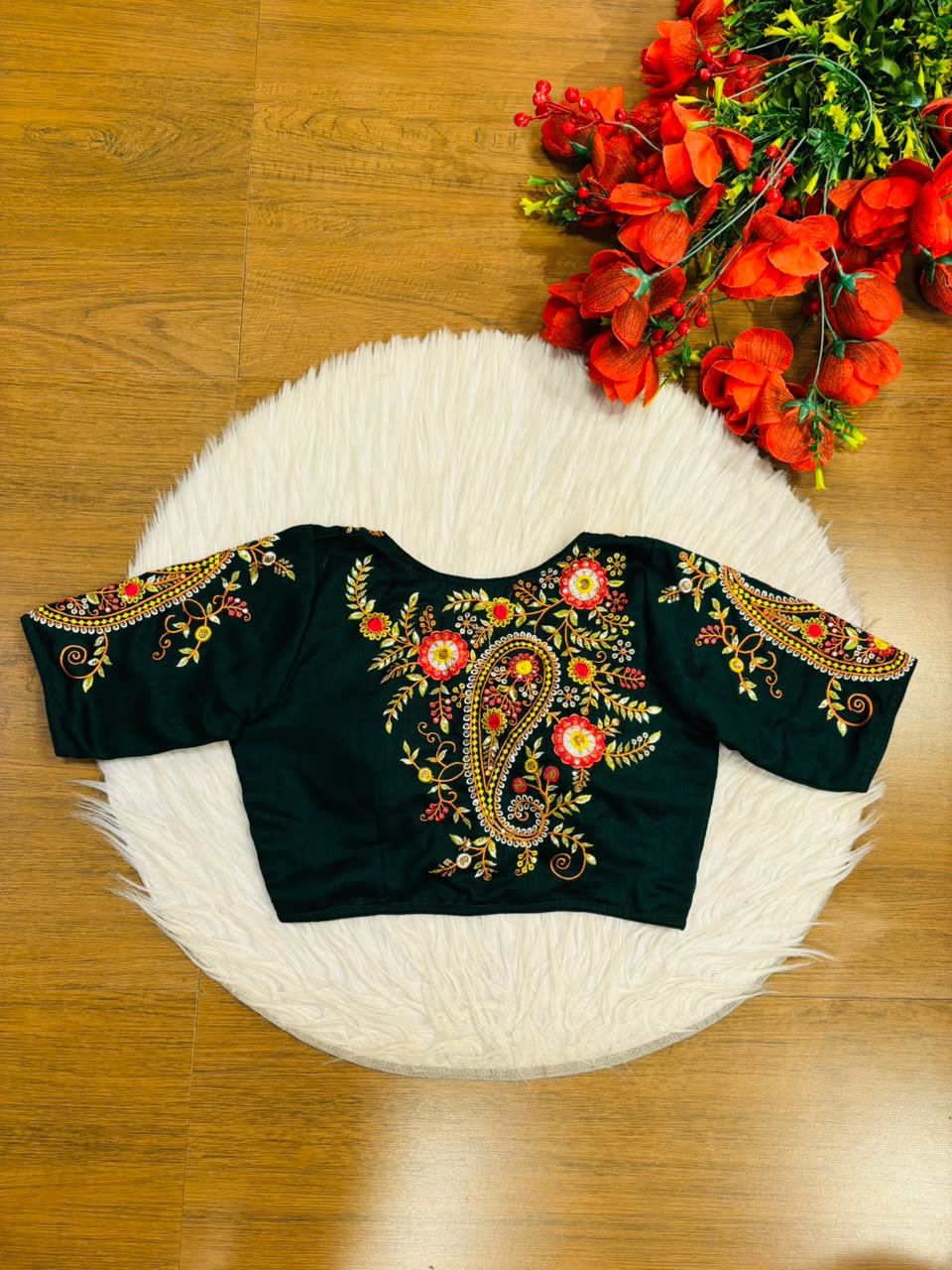 Festive Paisley Vichitra Silk Blouse