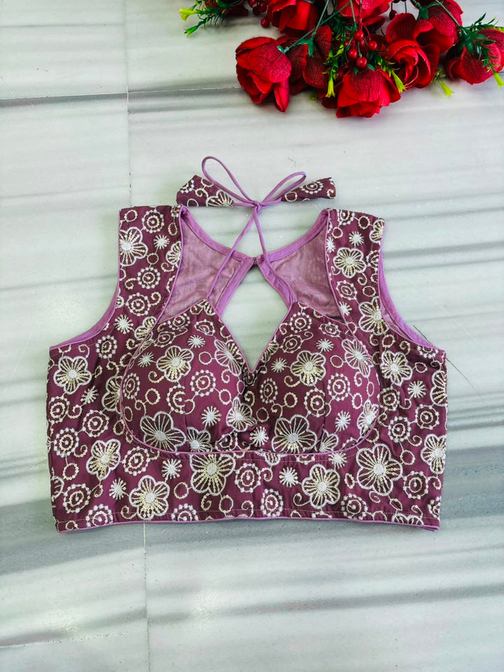 The Glam Edit Vichitra Silk Embroidered Blouse