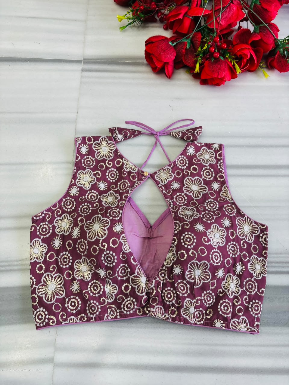 The Glam Edit Vichitra Silk Embroidered Blouse