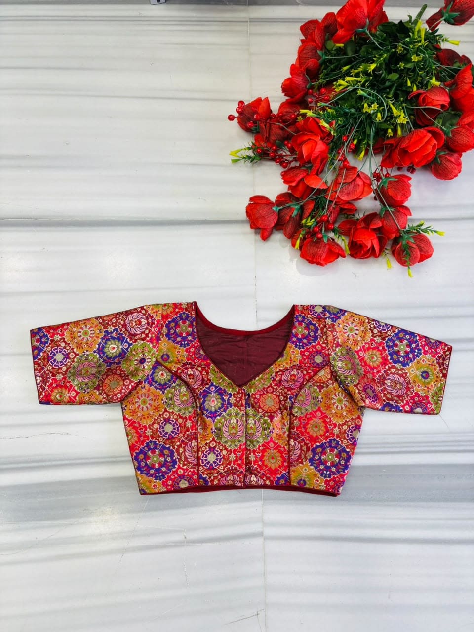 Crown on Repeat- Katan Silk Banarasi Blouse