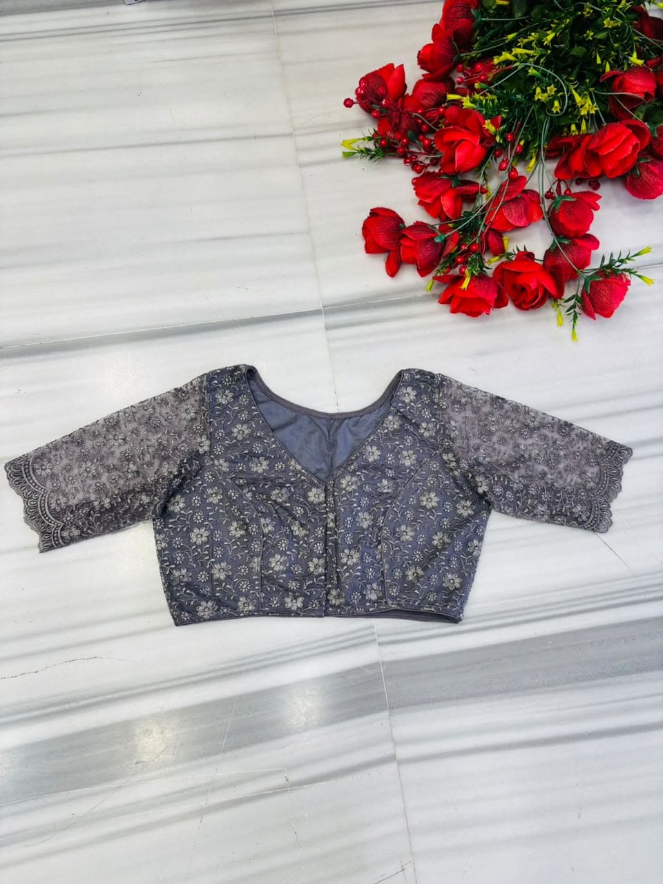 Magnificent Bloom Heritage Net Chikankari Blouse