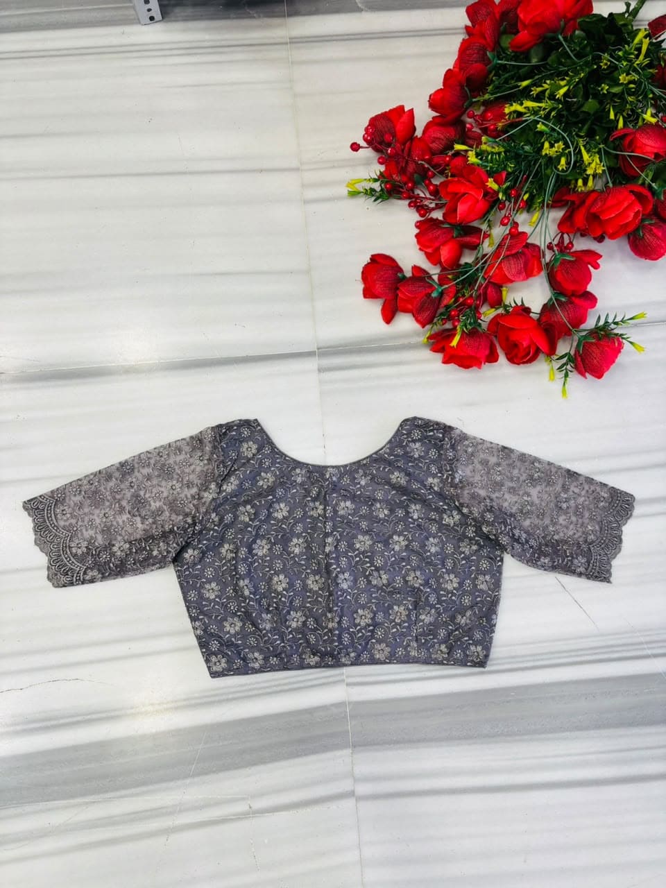 Magnificent Bloom Heritage Net Chikankari Blouse