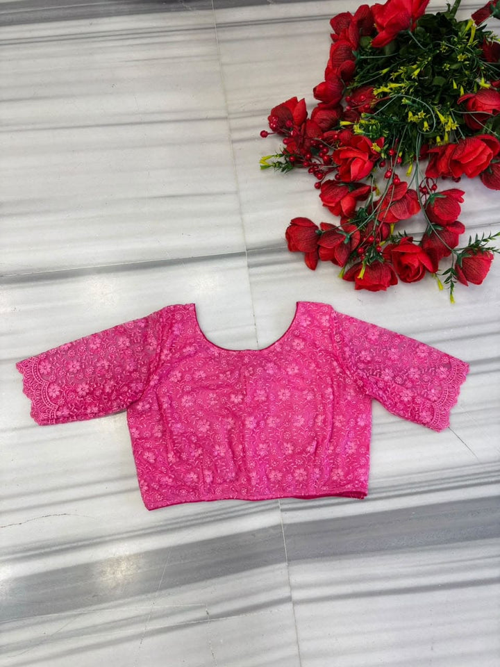 Enchanted Bloom Heritage Net Chikankari Blouse