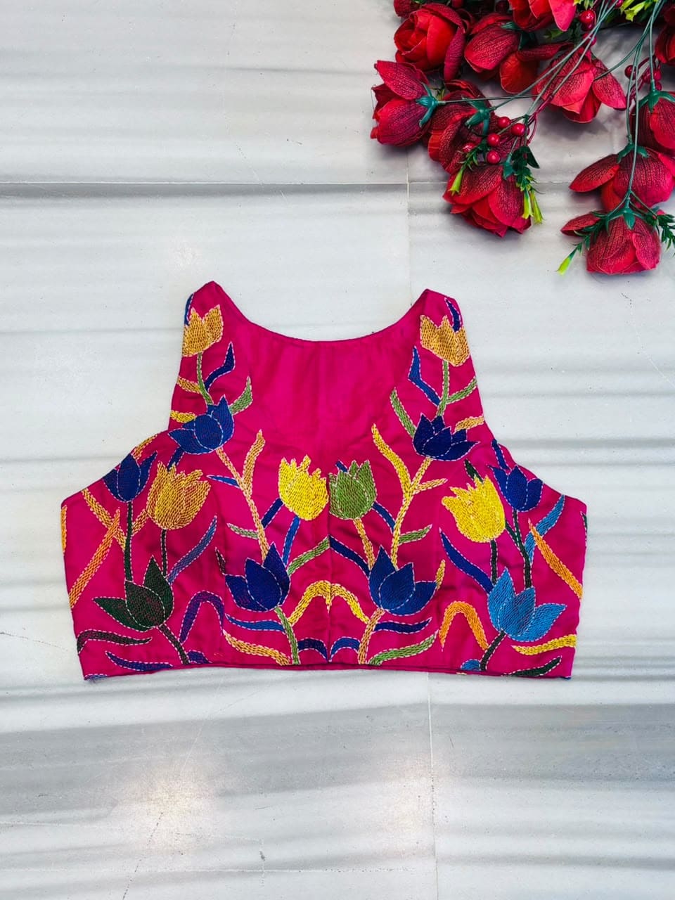 Miss Kantha Energy – Multicolor Kantha Stitch Halter Neck Blouse