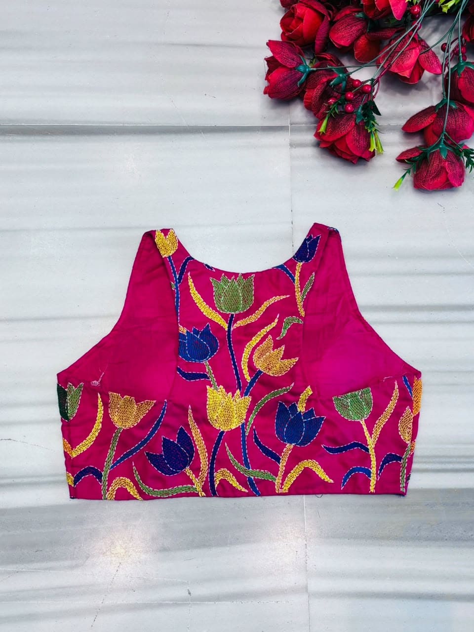 Miss Kantha Energy – Multicolor Kantha Stitch Halter Neck Blouse