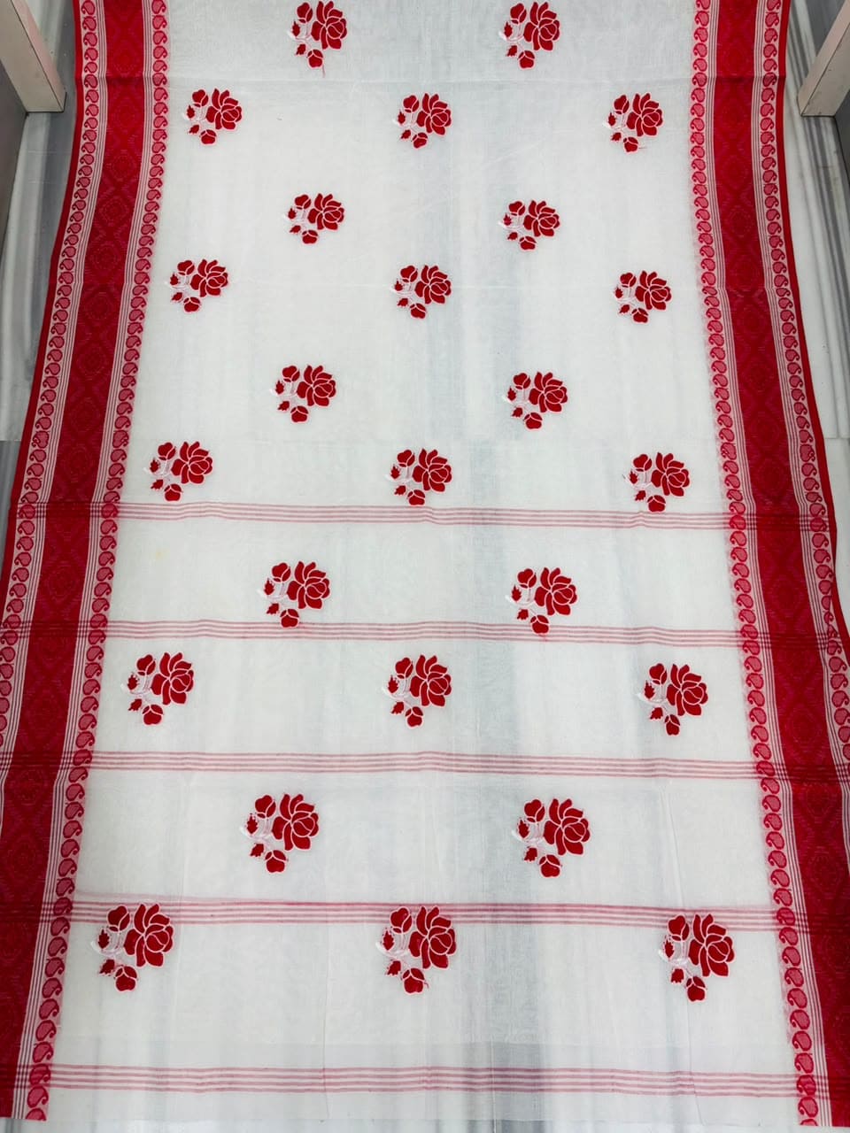 Ashtami Tangail Tant Cotton Saree (Rose Embroidery)