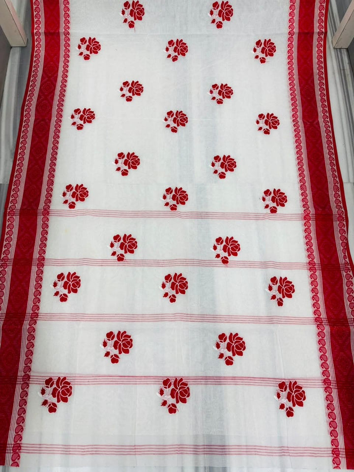 Ashtami Tangail Tant Cotton Saree (Rose Embroidery)
