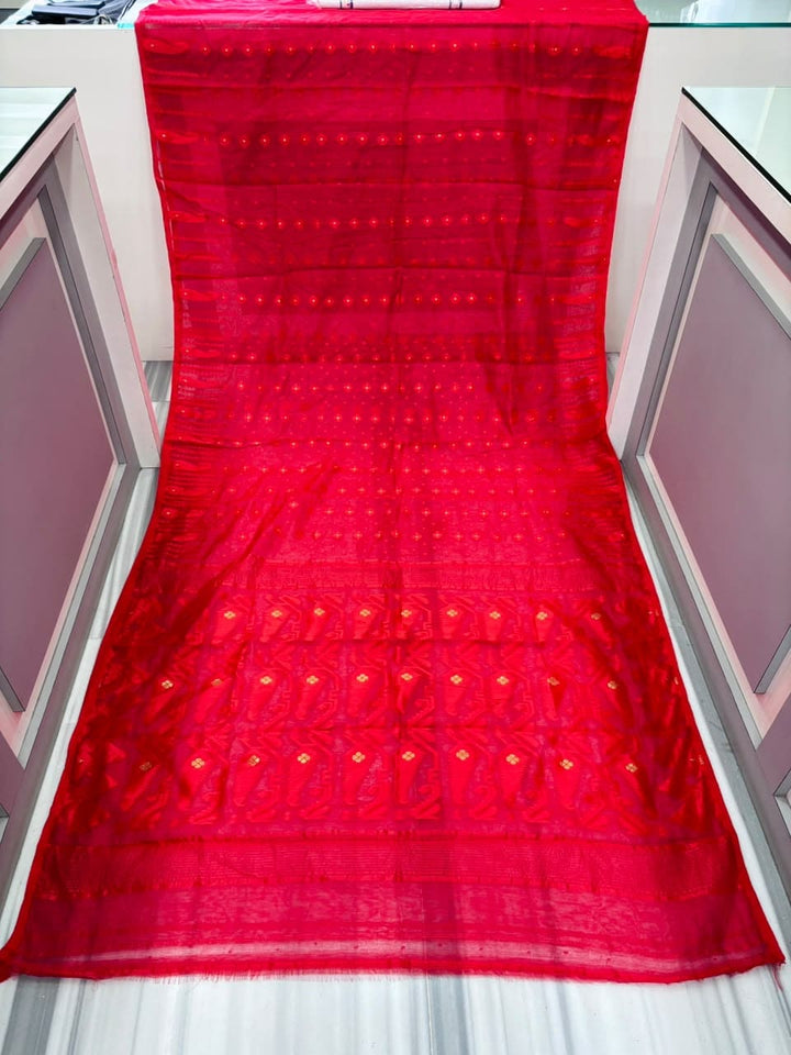 Moner Alo-Bengal Jamdani Saree (Bright Red)
