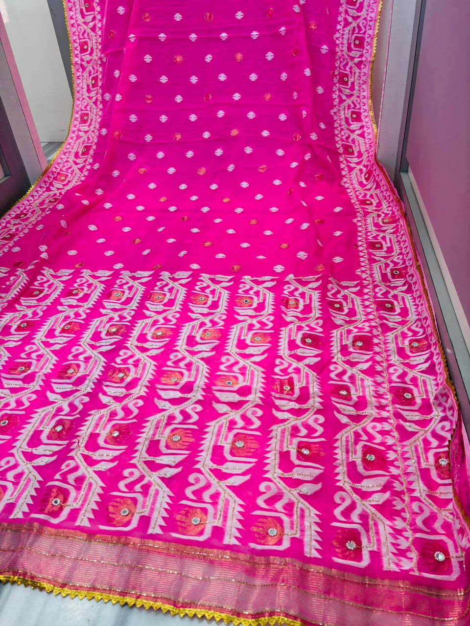 Sonar Alo  Katdana Jamdani Saree(Dark Golapi)