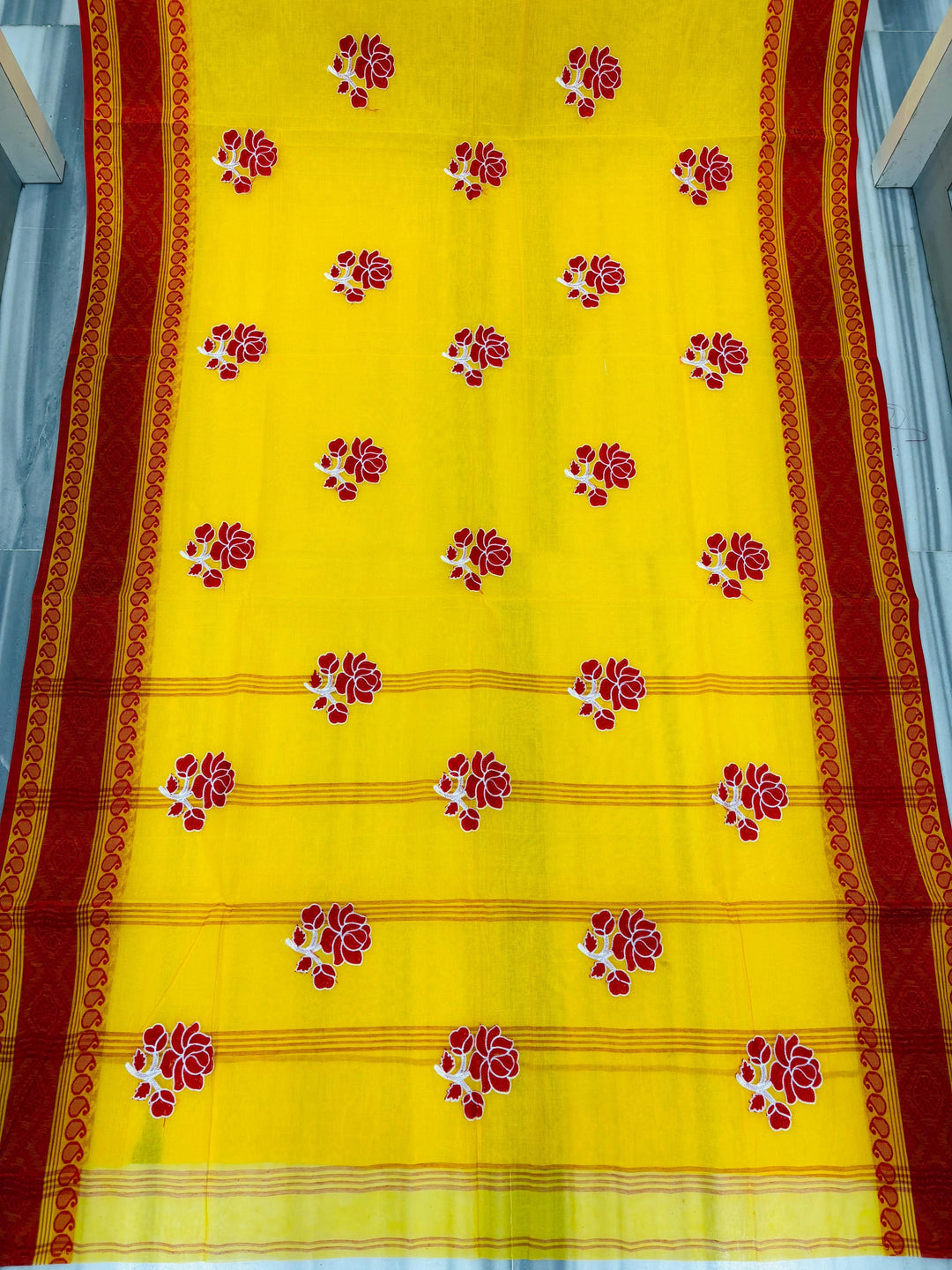 Ashtami Tangail Tant Cotton Saree (Rose Embroidery)