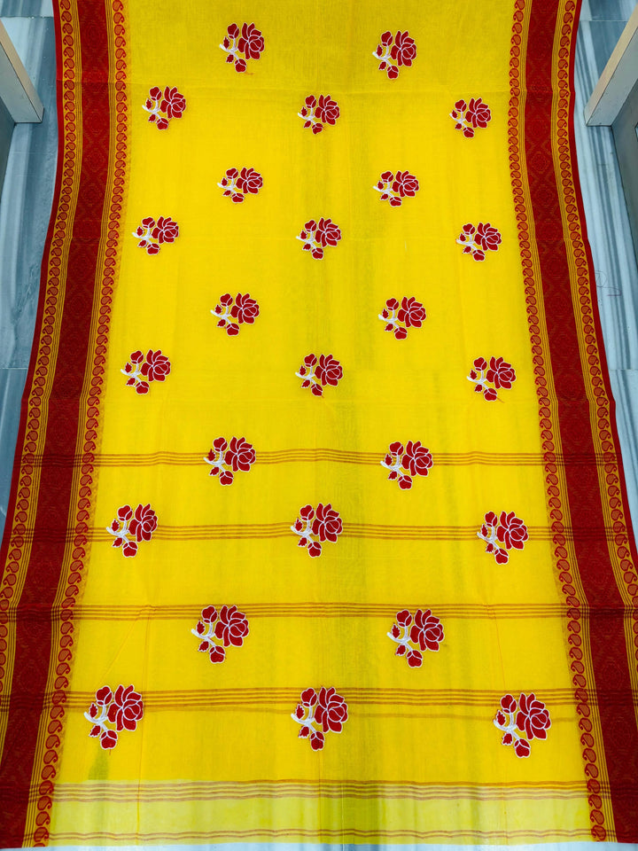 Ashtami Tangail Tant Cotton Saree (Rose Embroidery)