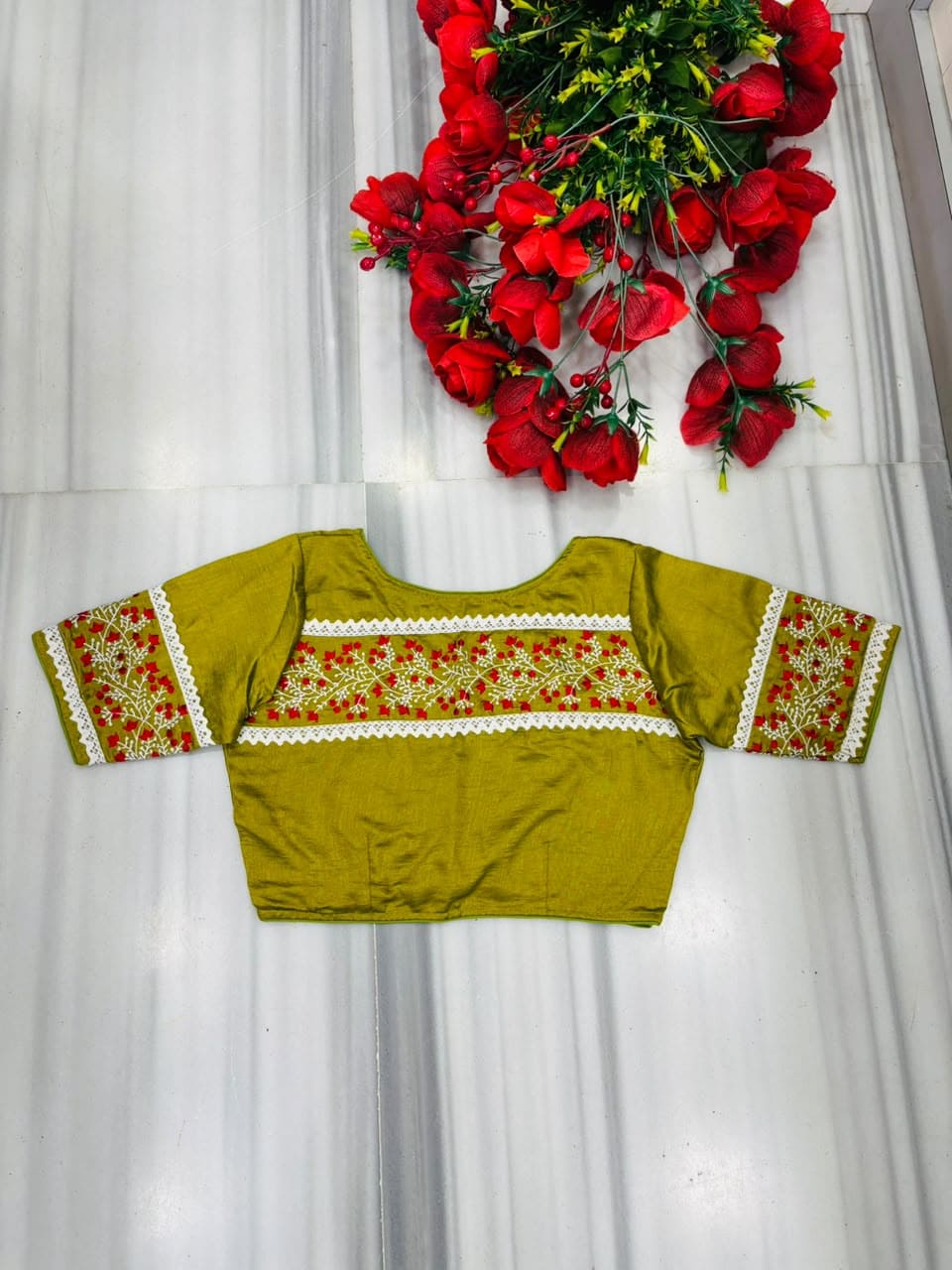 A Memory Woven in Flowers – Embroidered & Lace Work Blouse