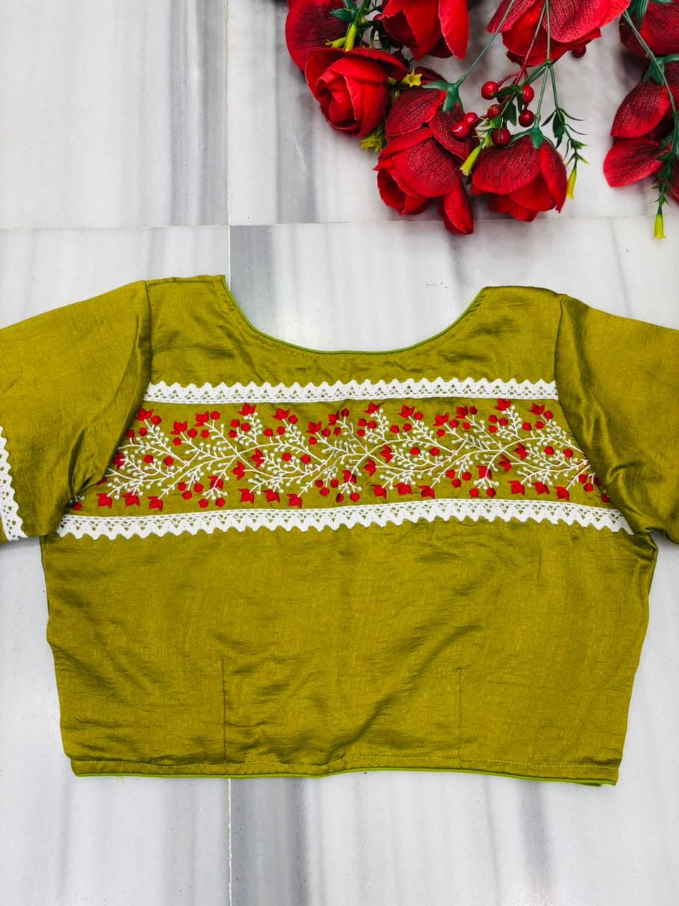A Memory Woven in Flowers – Embroidered & Lace Work Blouse