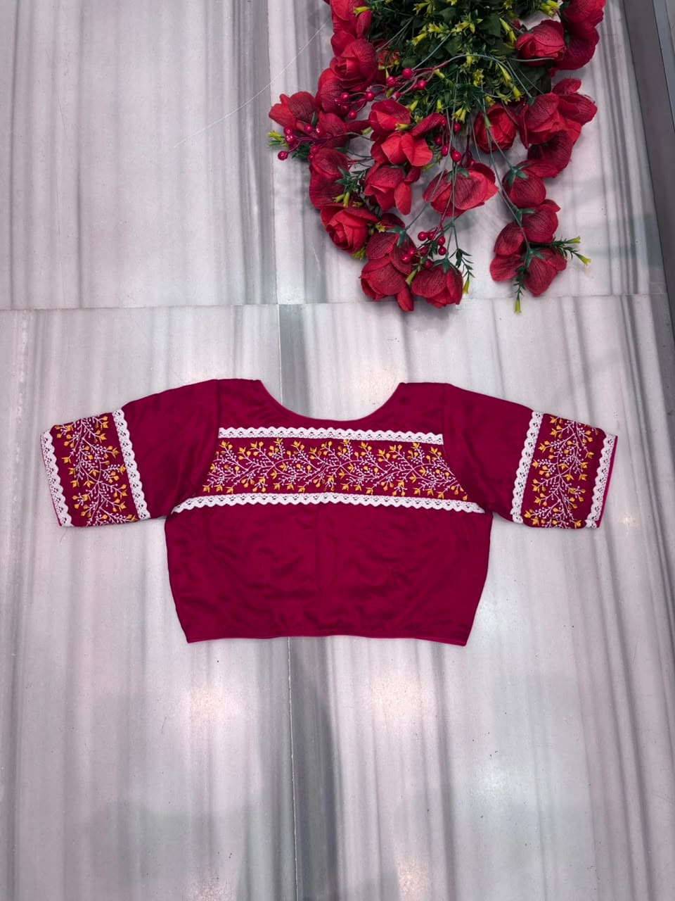 A Memory Woven in Flowers – Embroidered & Lace Work Blouse