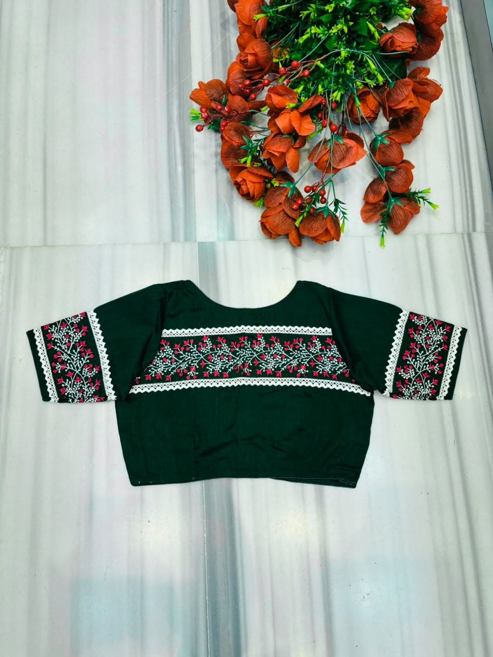 A Memory Woven in Flowers – Embroidered & Lace Work Blouse