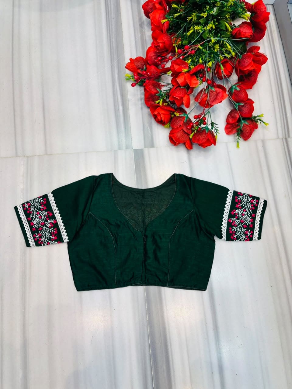 A Memory Woven in Flowers – Embroidered & Lace Work Blouse