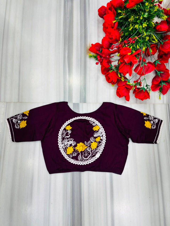 Lotus Of Peace Vichitra Silk Embroidery Blouse