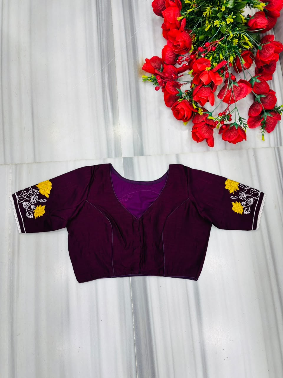 Lotus Of Peace Vichitra Silk Embroidery Blouse