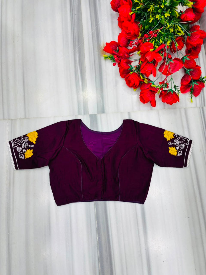 Lotus Of Peace Vichitra Silk Embroidery Blouse