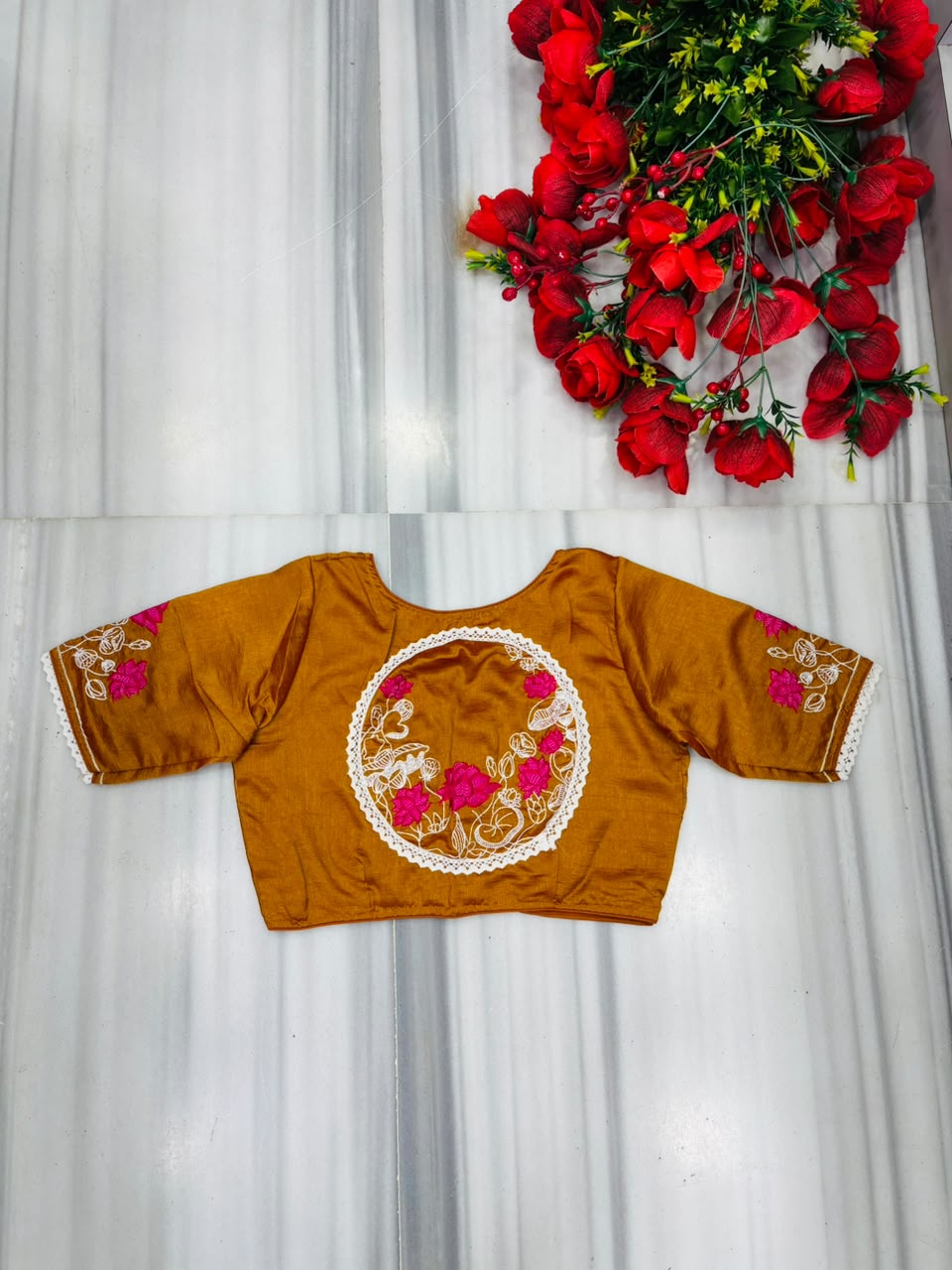 Lotus Of Peace Vichitra Silk Embroidery Blouse