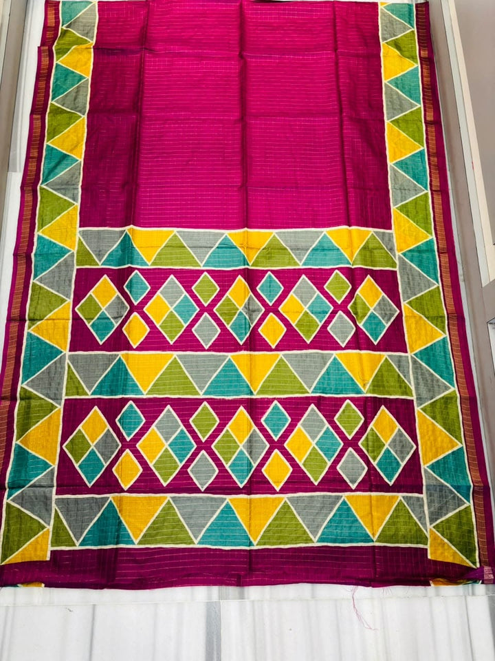 Rang Remix – Semi Matka Silk Multicolour Geometric Print Saree