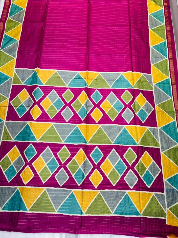 Rang Remix – Semi Matka Silk Multicolour Geometric Print Saree