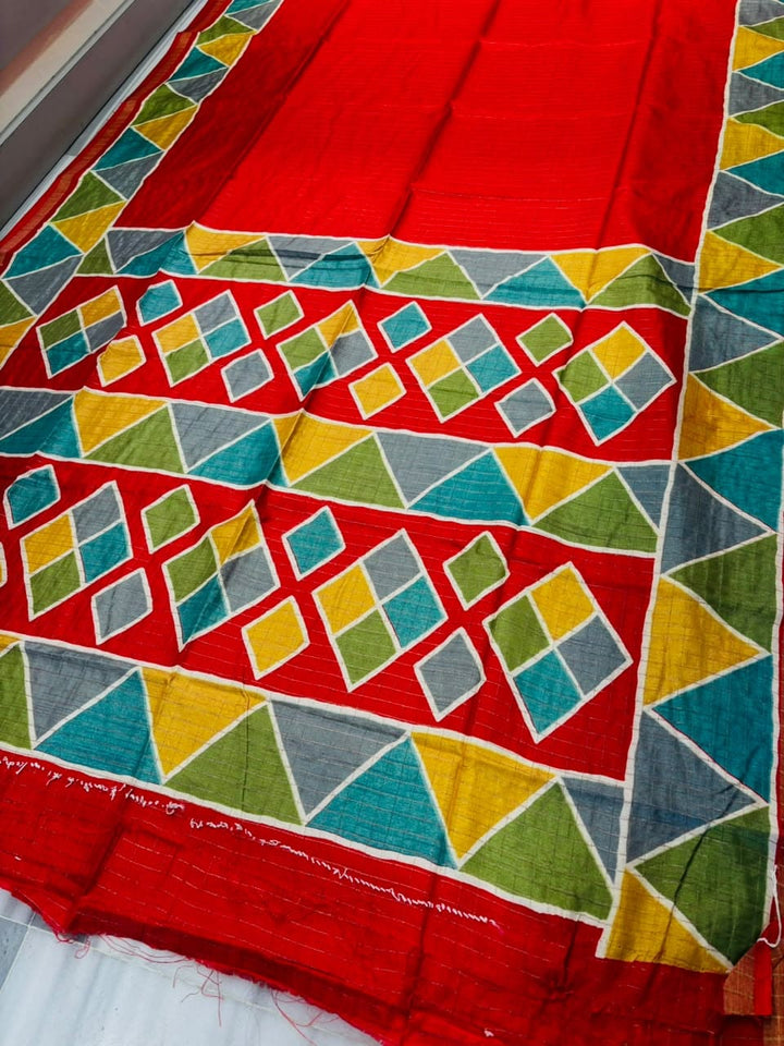 Rang Remix – Semi Matka Silk Multicolour Geometric Print Saree