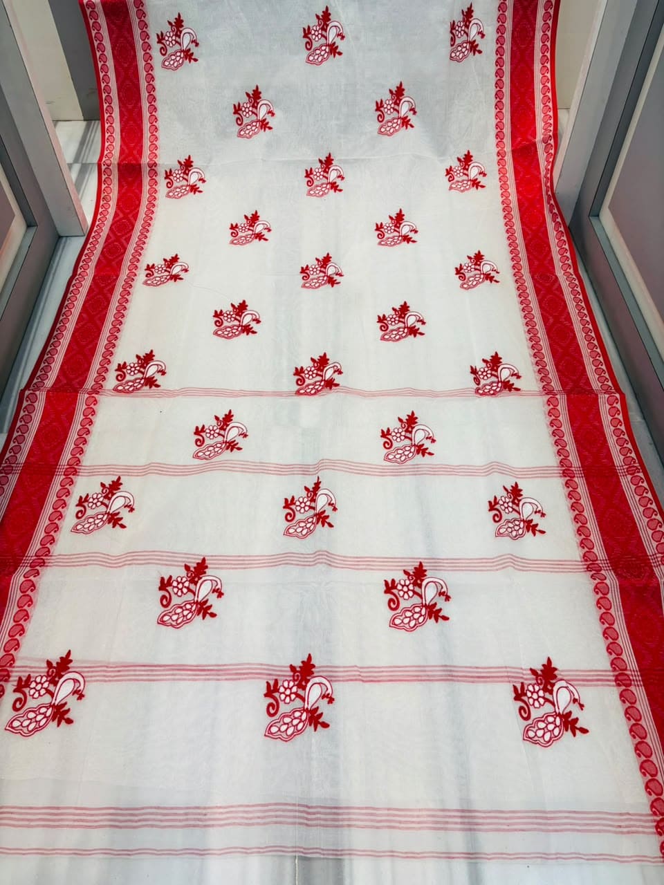 Ashtami Tangail Tant Cotton Saree (Peacock Embroidery)